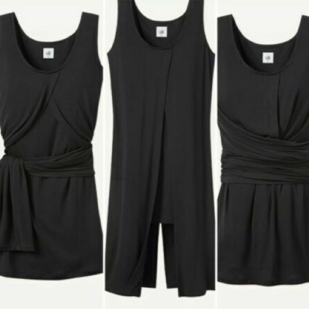 CAbi #3243 Black Beyond Tee Rayon Sleeveless Convertible Split Tunic Top S